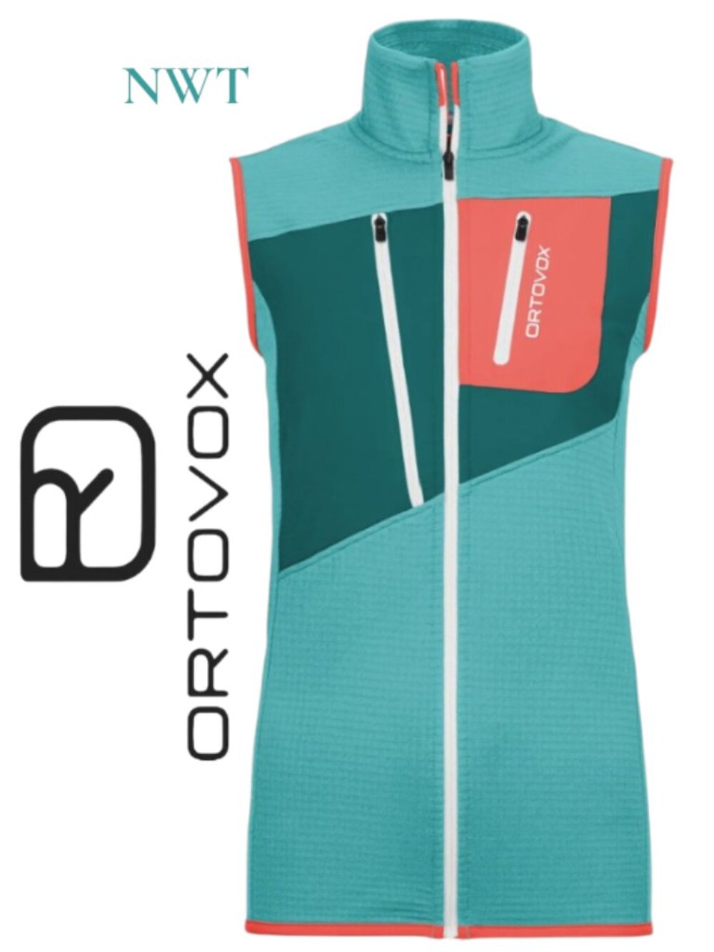 NWT Women's ORTOVOX Fleece Grid Vest ice waterfall (8720300016) Size Large
